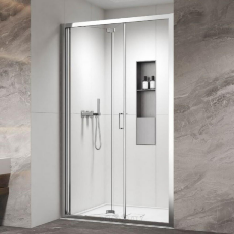 Vivox 400 CHROME - параван за баня от две сгъваеми части с водещи релси, прозрачно стъкло и хром профил