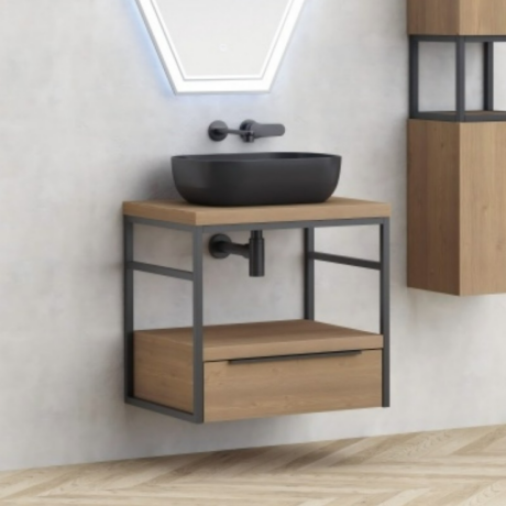 Долен конзолен шкаф за баня  с умивалник ICP 6056-039 КОМО С 887BLACK